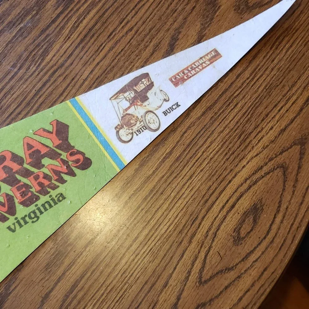 Vintage Luray Caverns Virgina 25 Inch Pennant Cars & Carriage Caravan